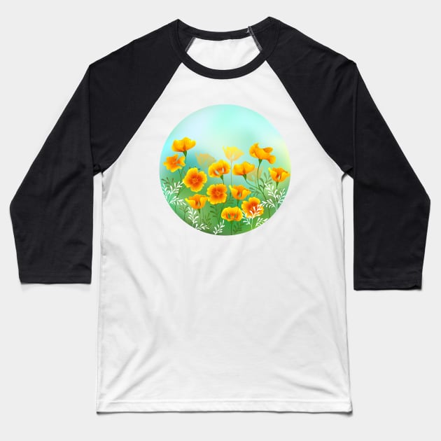 Round Picture with California Poppy Baseball T-Shirt by Blackmoon9
